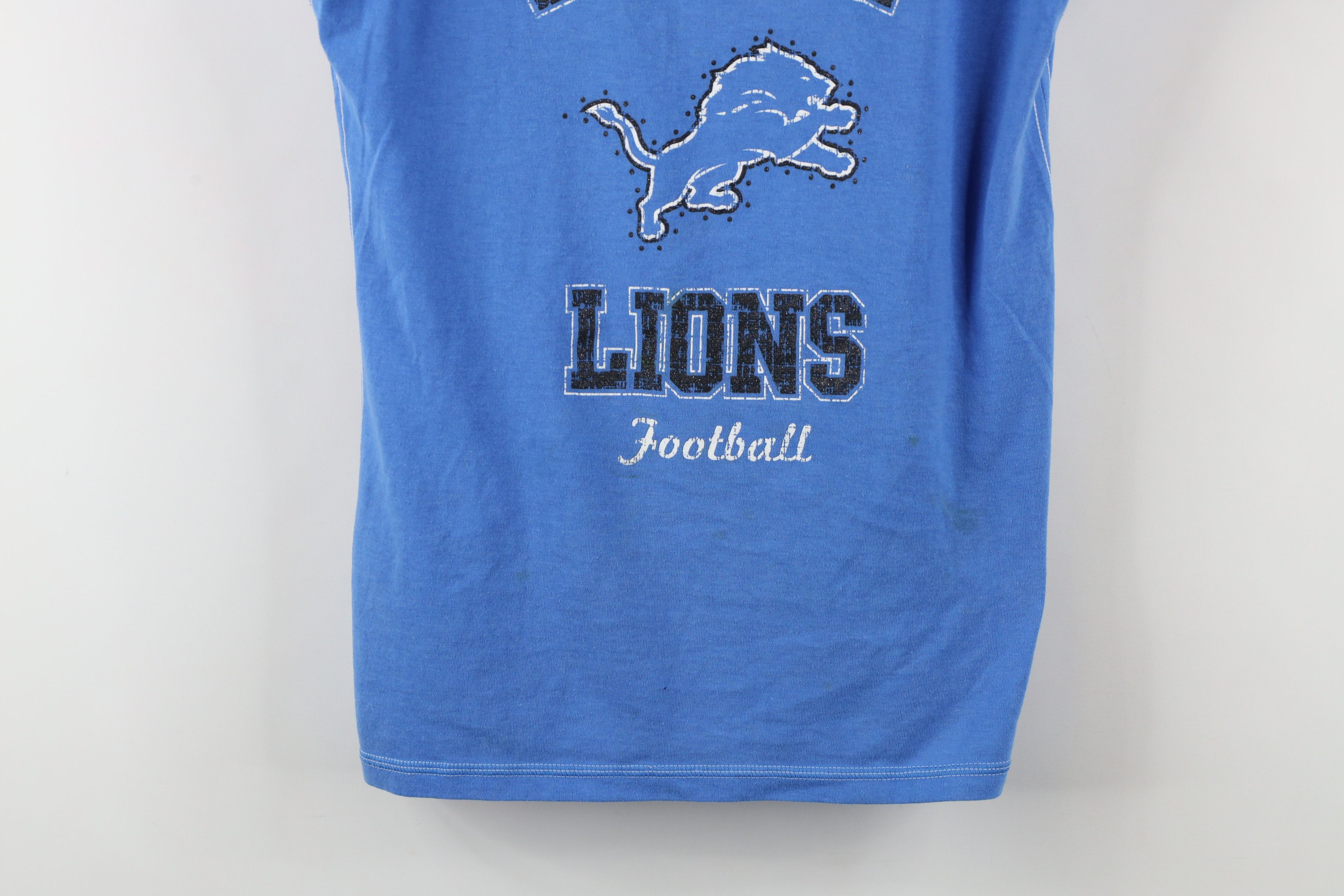 Vintage Vintage NFL Detroit Lions Football V-Neck T-Shirt Blue Size L / US 10 / IT 46 - 3 Thumbnail