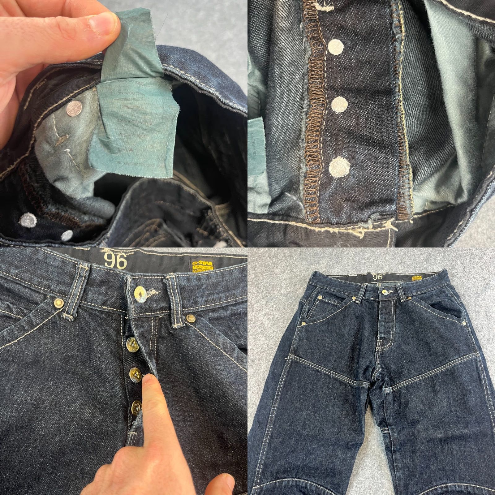 G-Star Vintage G Star 96 Mens Jeans Regular Straight 30 Dark Blue Y2K Cinch Buckle Jeans 5-Pocket Design Mens B Size US 30 / EU 46 - 8 Thumbnail