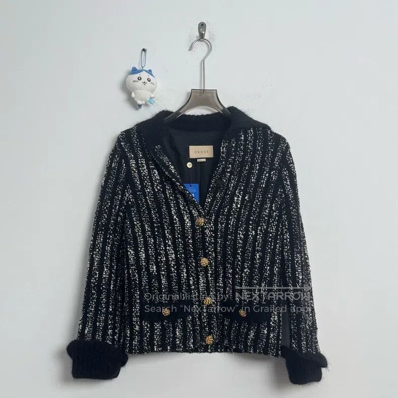 Gucci Gucci Black and silver knitted gold buckle cardigan Size S / US 4 / IT 40 - 1 Thumbnail