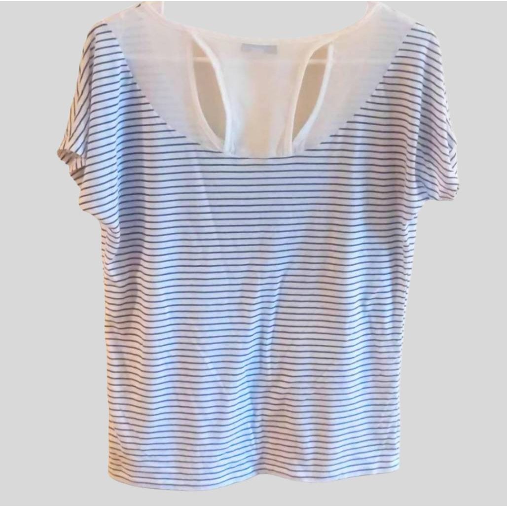 American Eagle Outfitters American Eagle Blue White Striped T-Shirt Size Small Scoop Neck Casual Top Size S / US 4 / IT 40 - 2 Thumbnail