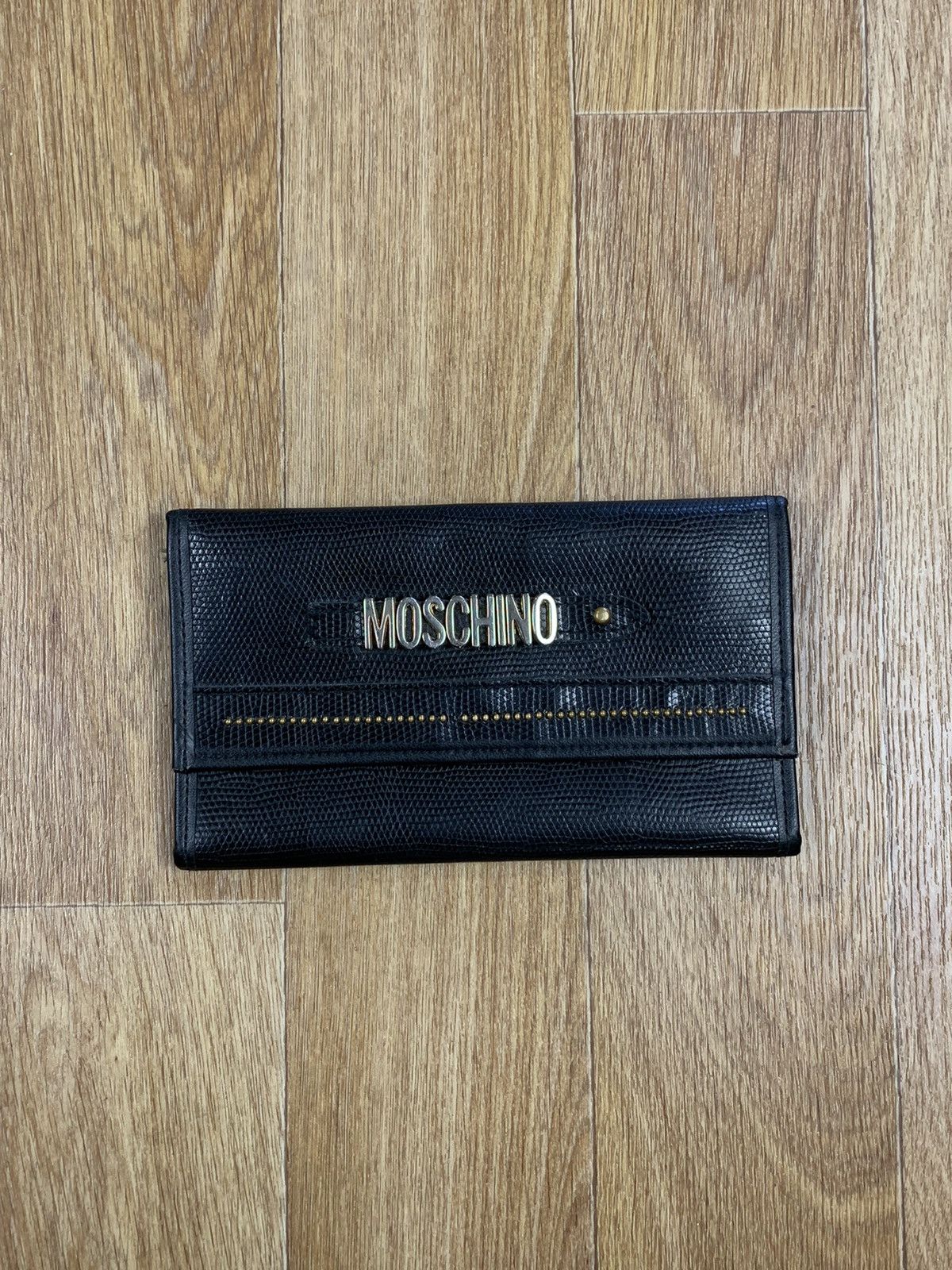 Moschino Moschino Black Leather Metal Letter Logo Purse Wallet Size ONE SIZE - 1 Thumbnail