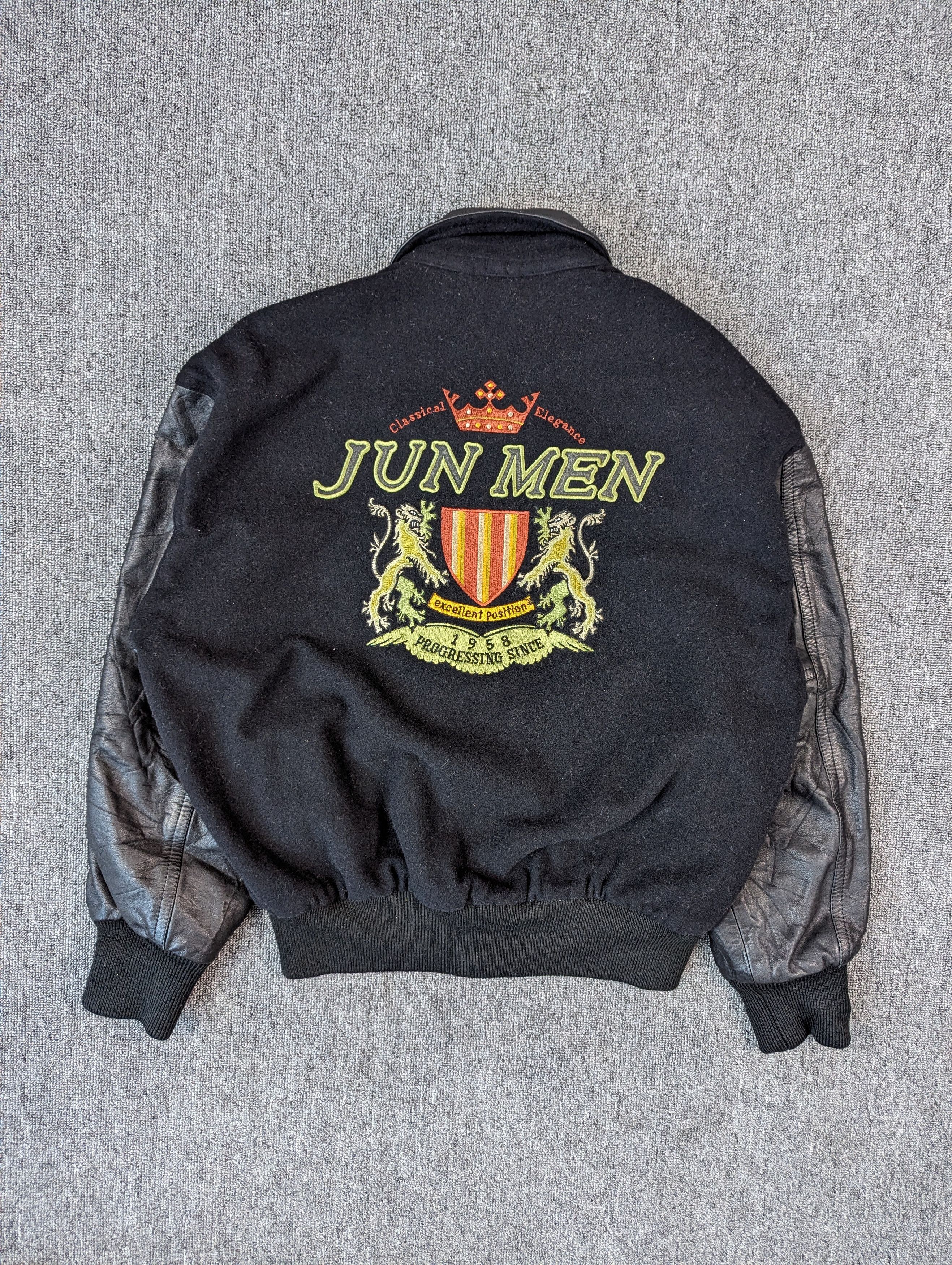 Japanese Brand Vintage Jun Men Sleeve Leather Wool Varsity Jacket Size US M / EU 48-50 / 2 - 1 Thumbnail