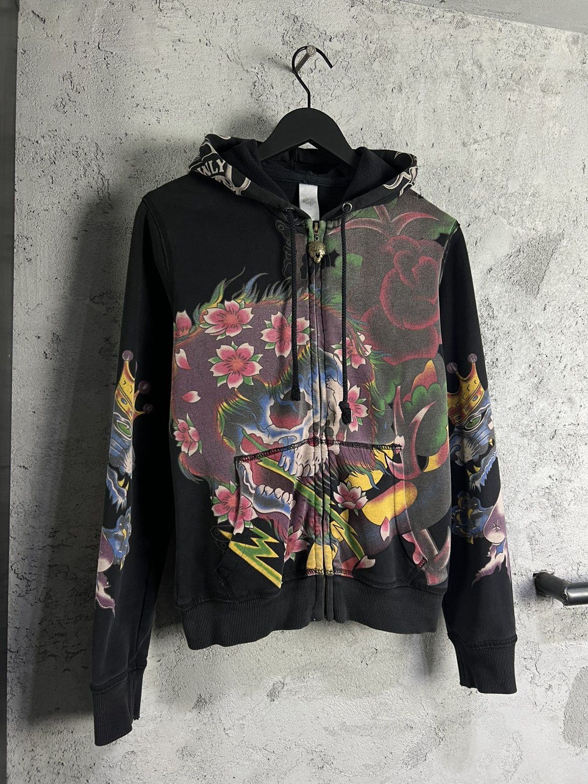 Ed Hardy Women’s Vintage Ed Hardy Rhinestone Faded Black Hoodie S Size S / US 4 / IT 40 - 5 Thumbnail