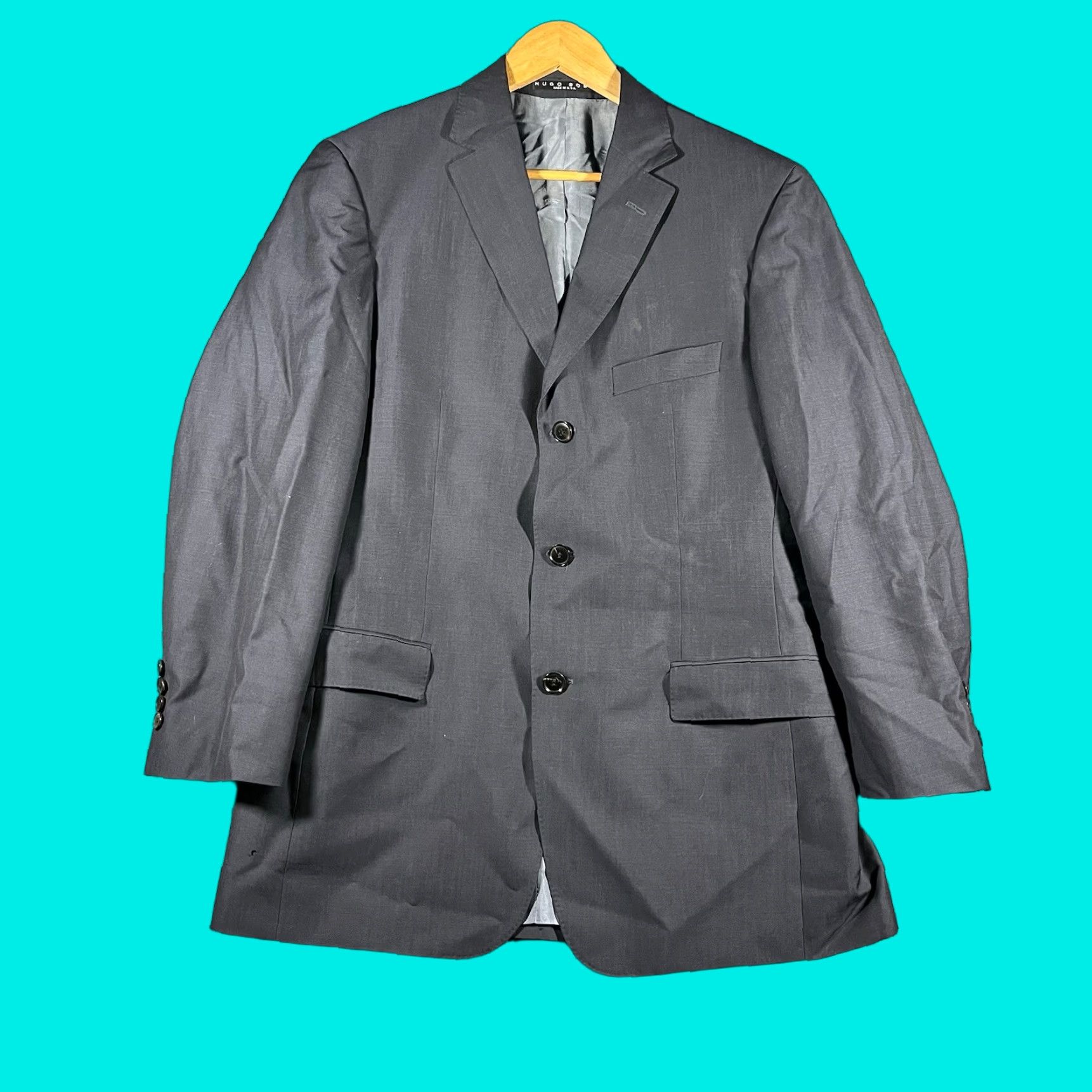 Hugo Boss HUGO BOSS Mens Suit 40R Navy Blue Wool 3 Button Single-Breasted Blazer Vintage N/A Size 40R - 1 Thumbnail