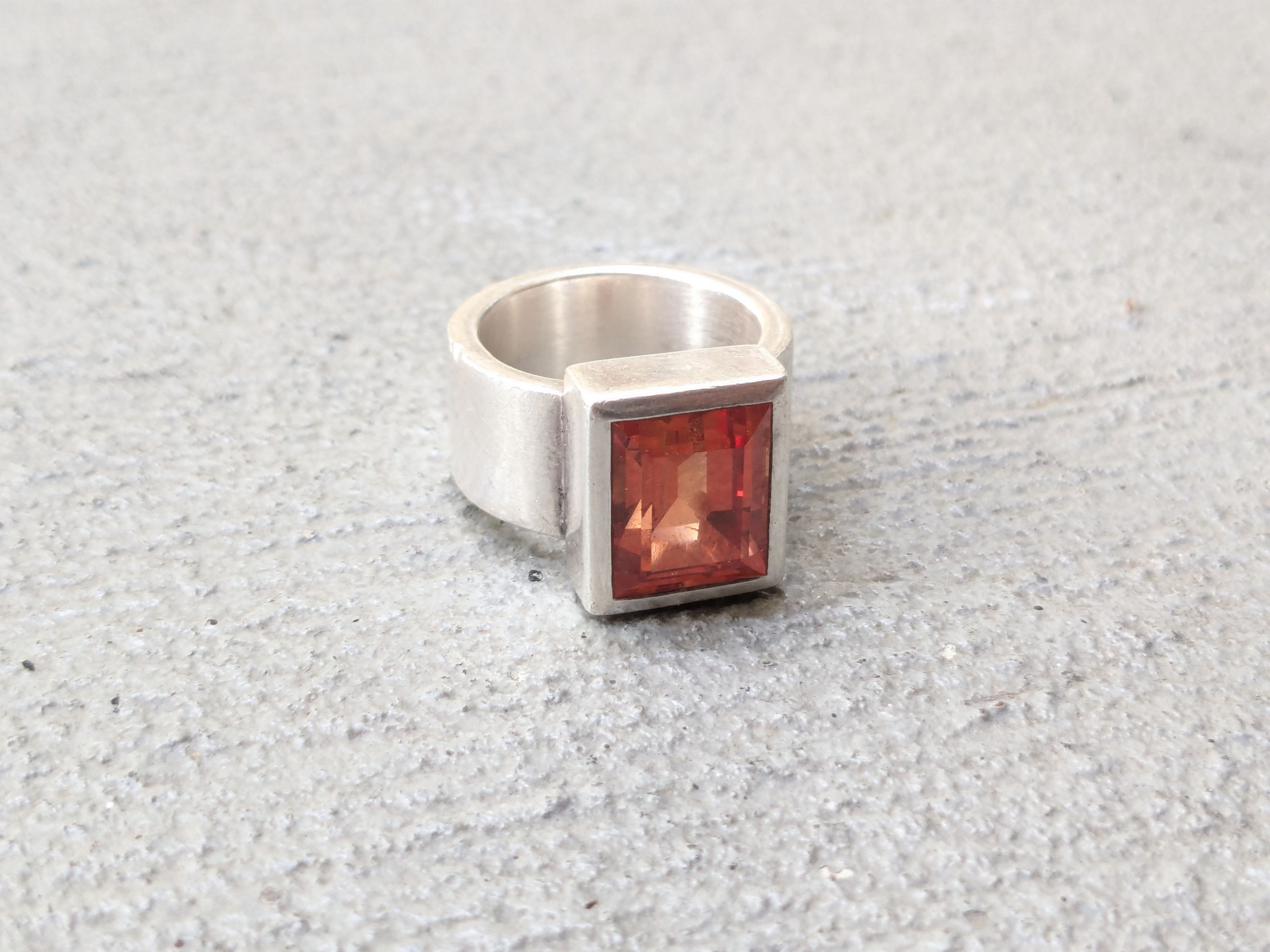Other Vintage Sterling Silver Ring Orange Stone Modernist Size ONE SIZE - 2 Thumbnail