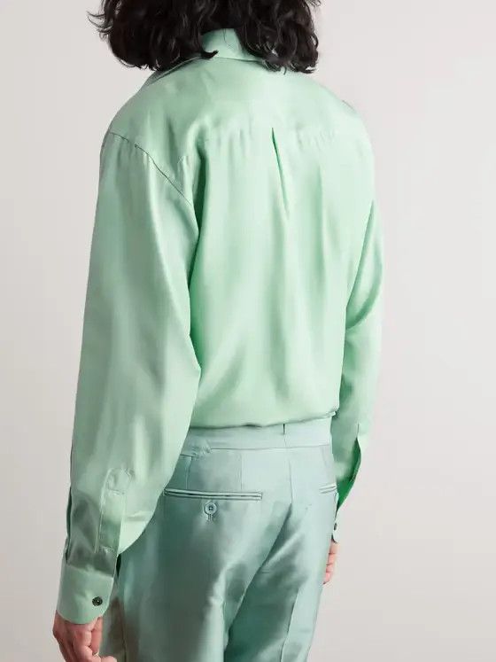Tom Ford o1loc1c0724 HBBJ01 Silk-Blend Satin Shirt in Light Green Size US M / EU 48-50 / 2 - 3 Thumbnail