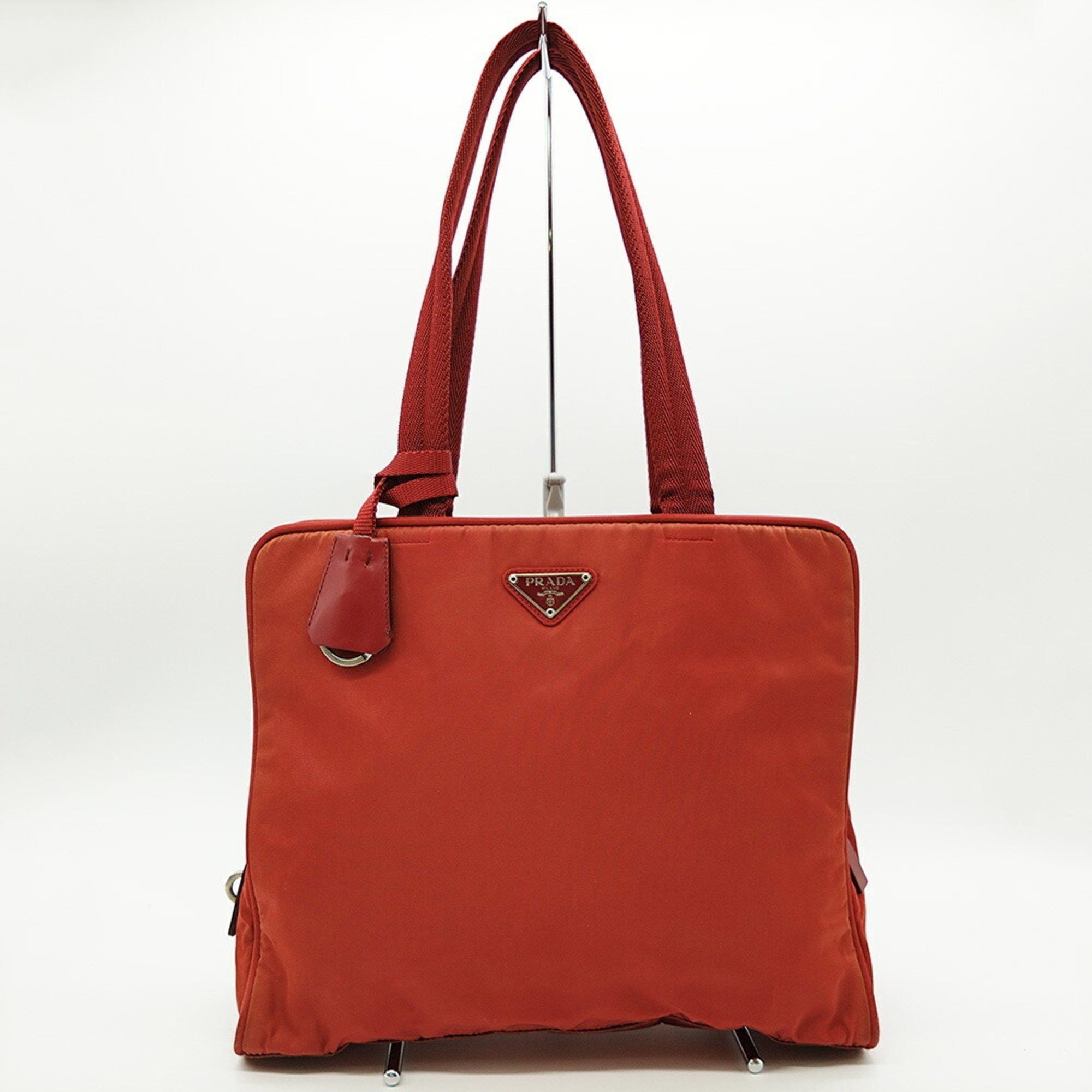 image of Prada Tote Bag Handbag Red Nylon Women's Triangle Prada in Red Color