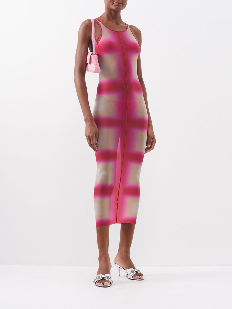 Rick Owens Last Rick Owens Racerback Plaid-Print Jersey Midi Dress Size S / US 4 / IT 40 - 2 Thumbnail