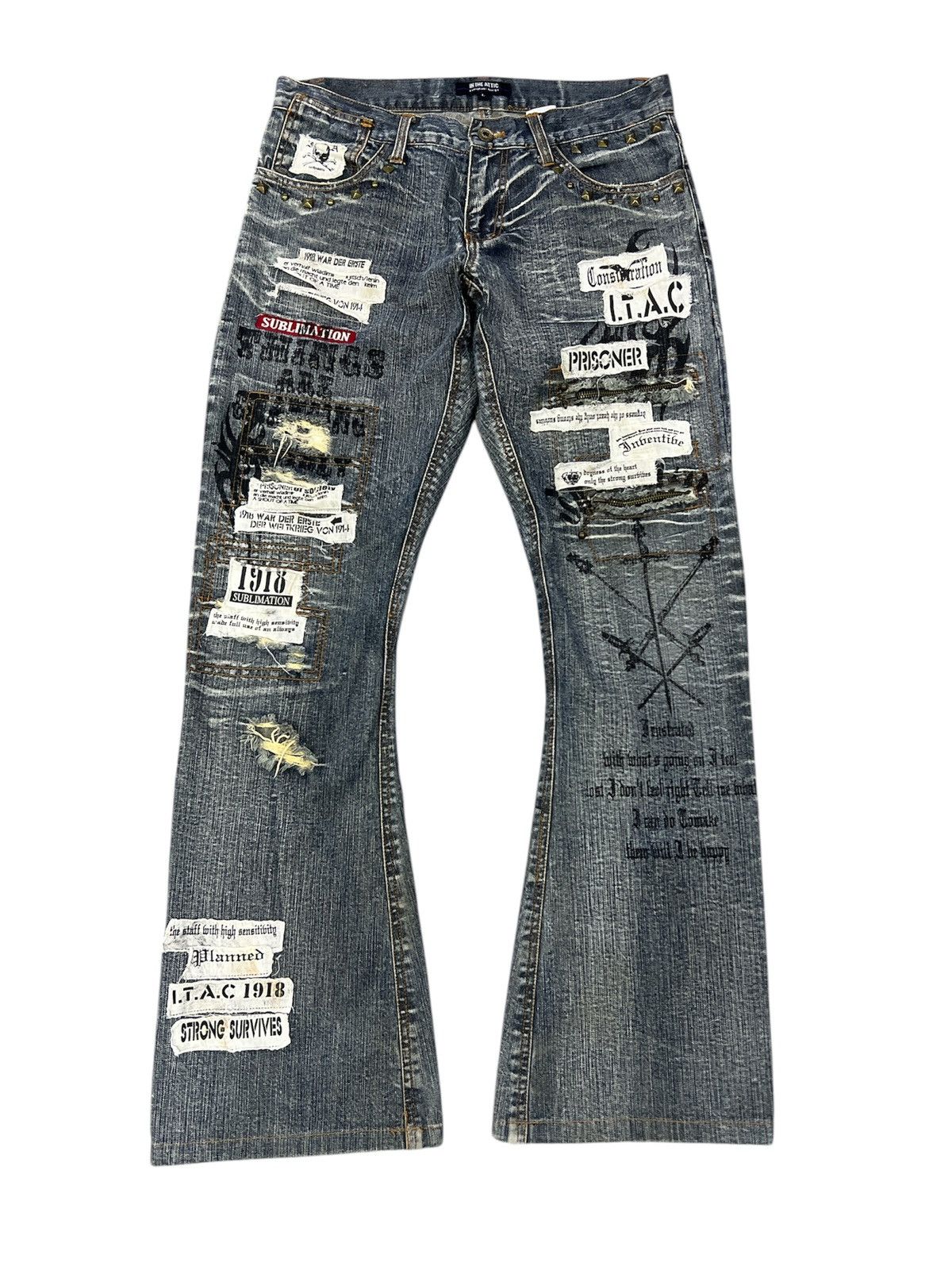 Designer × Vintage FLARED🔥IN THE ATTIC PATCHWORK SEDITIONARIE DISTRESSED DENIM Size US 30 / EU 46 - 1 Thumbnail