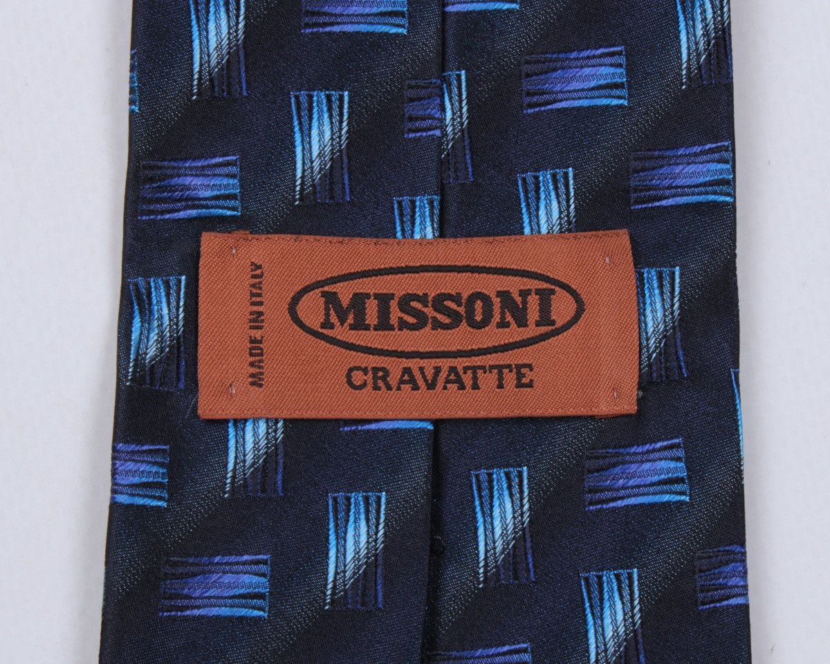Designer × Missoni × Vintage MISSONI Cravatte Vintage Blue Geometric Silk Tie Size ONE SIZE - 8 Thumbnail
