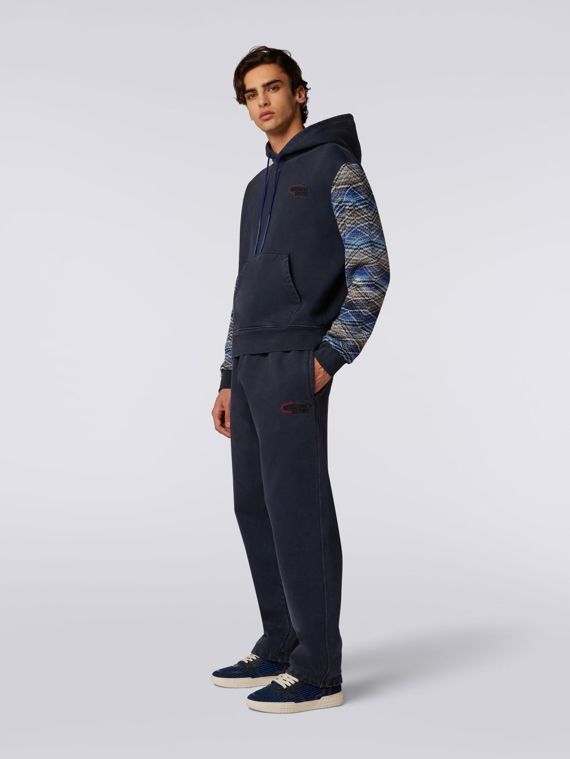 Missoni o1mle1025 Knit Sleeve Insert Logo Hoodie in Dark Blue Size US L / EU 52-54 / 3 - 3 Thumbnail