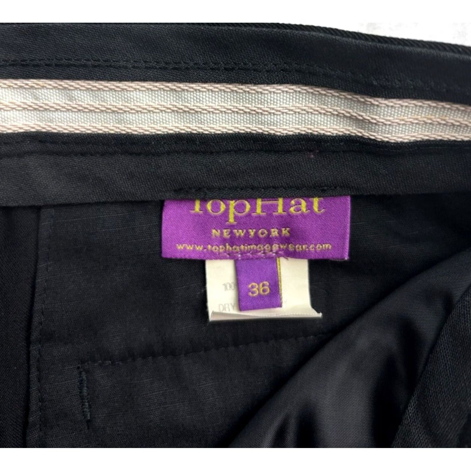 Vintage Tophat New York Dress Pants Men 100% Wool Black USA Raw Hem 36x37 Fits 35x37 Hat Size US 36 / EU 52 - 3 Thumbnail
