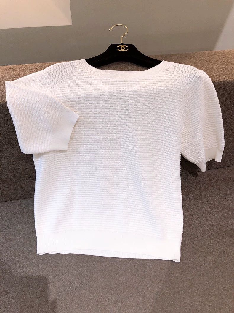 Loro Piana LORO PIANA White silk knitted short sleeve half sleeve T-s Size M / US 6-8 / IT 42-44 - 1 Thumbnail