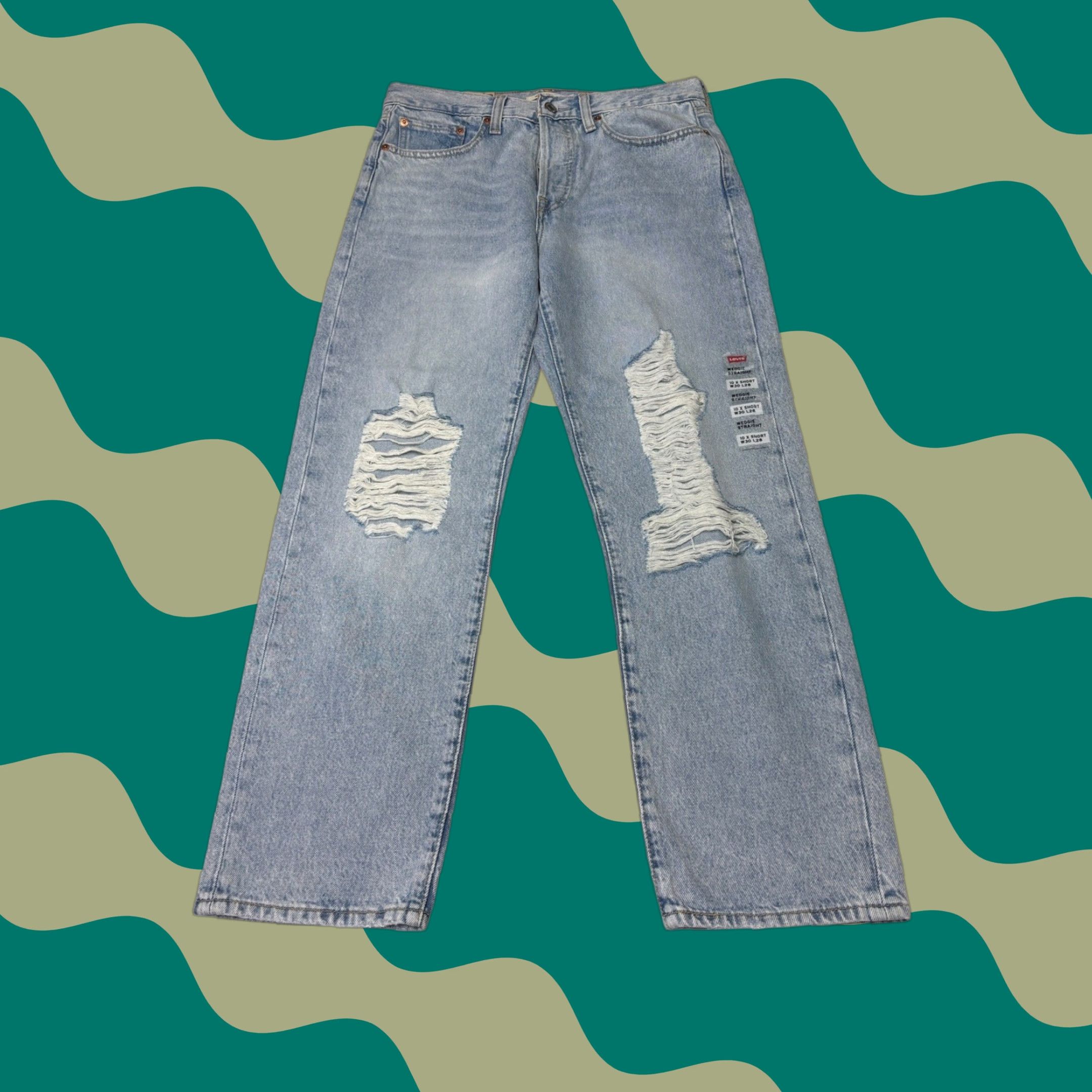 Levi's NWT Levi's Wedgie Straight Jeans Womens 31 Light Wash Distressed 5-Pocket High Rise 100% Cotton Denim Modern Grunge 28 Inseam Size 24" / US 00 / IT 34 - 1 Thumbnail