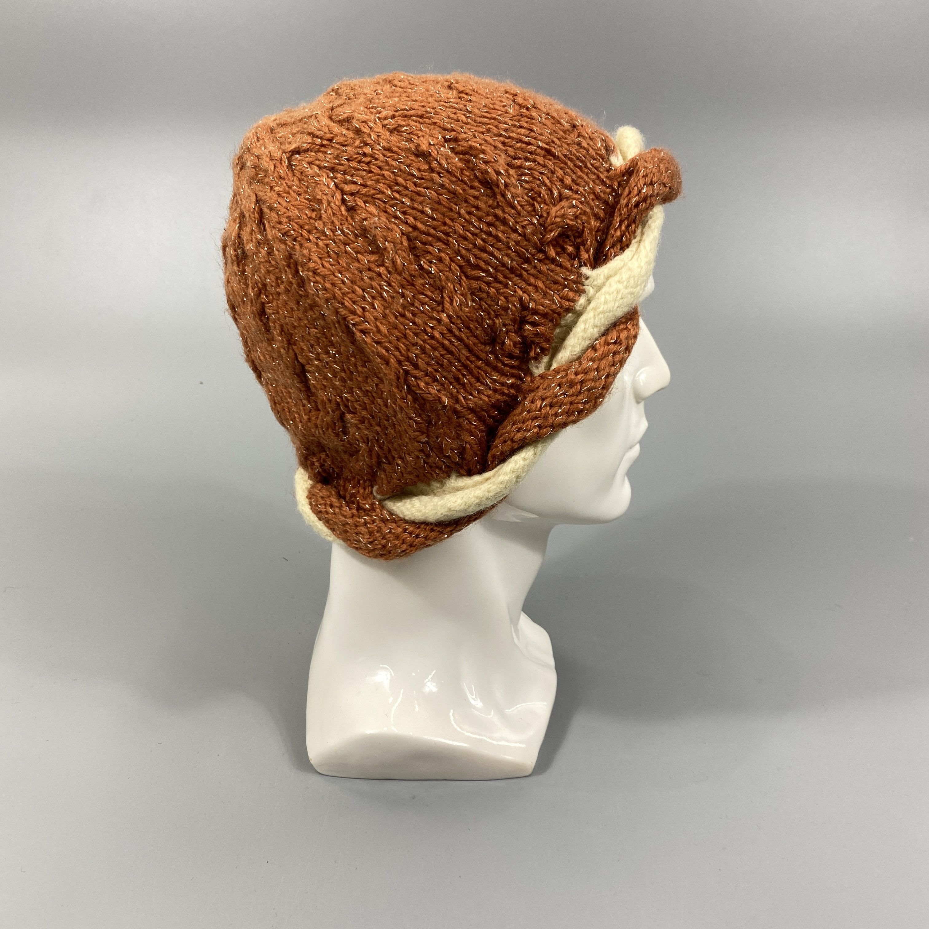 Japanese Brand Braided Brown Snow Cap Hat -BN676 Size ONE SIZE - 4 Thumbnail