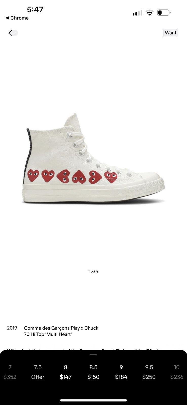 Comme des Garcons Converse Comme des Garçons Play x Chuck 70 Hi Top Size US 8.5 / EU 41-42 - 8 Thumbnail