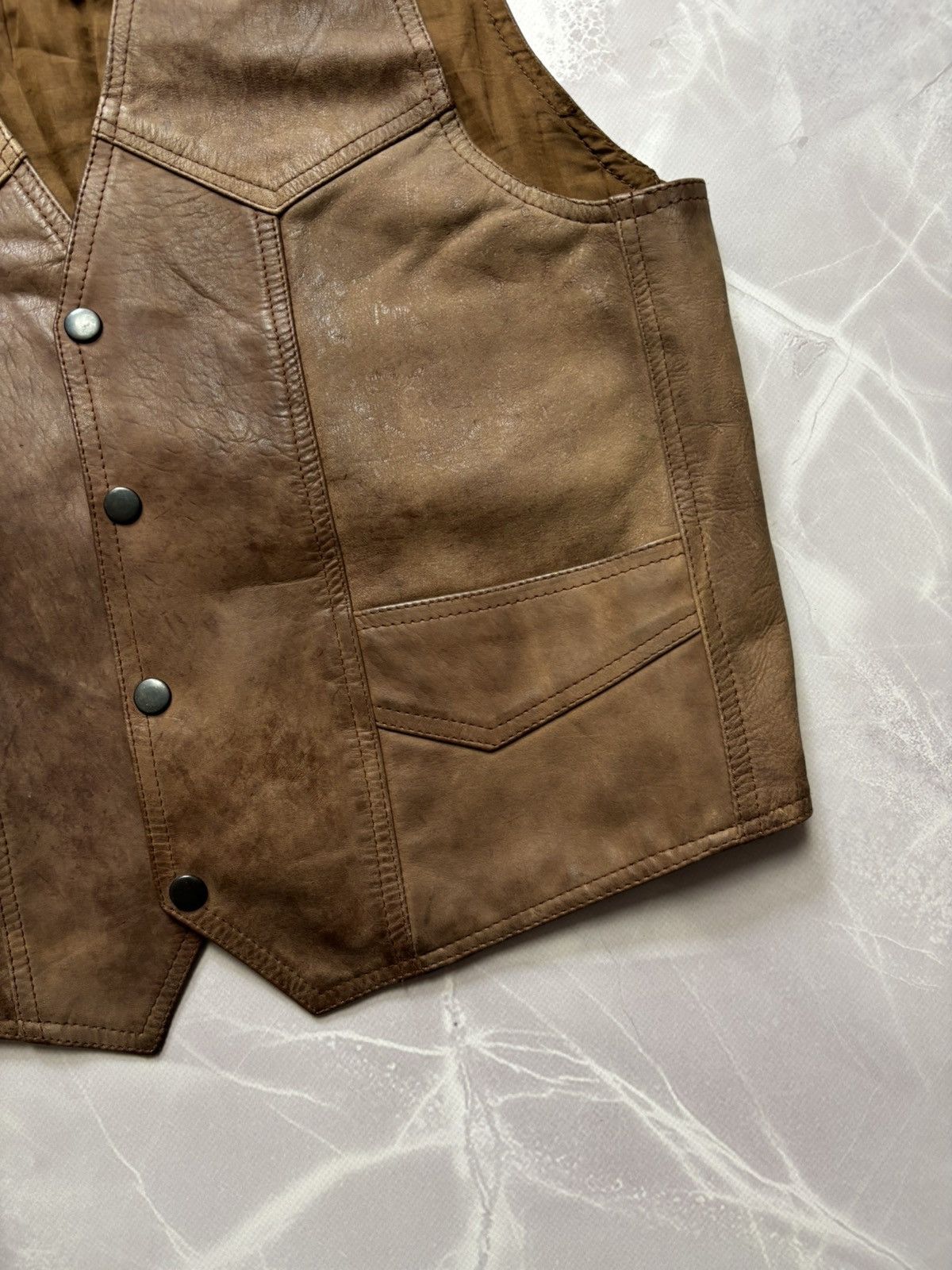 Cowboy Equipment Santa Fe Leather Vest Western Cowboy Distressed Patina L Size L / US 10 / IT 46 - 4 Thumbnail