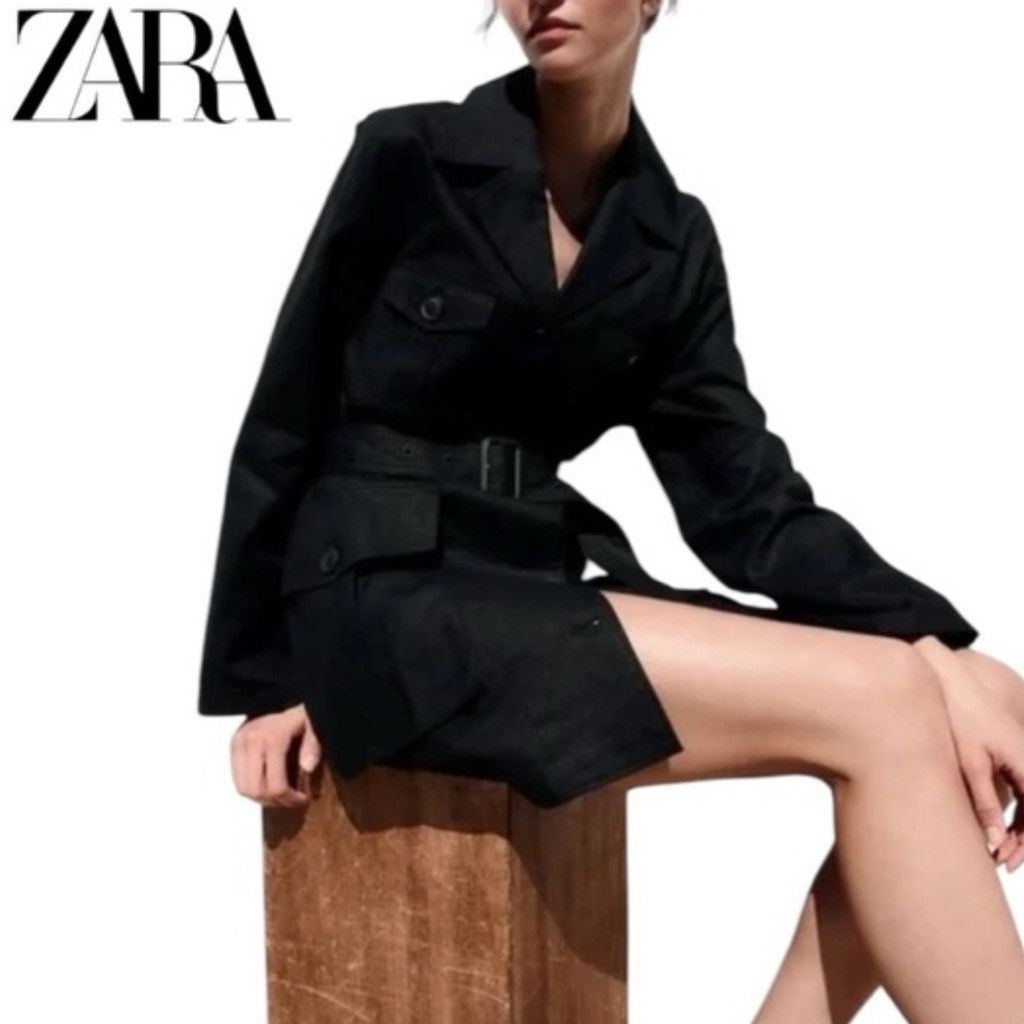 Zara Zara Women's Black Linen Utility Long Jacket with belt Sz M Size L / US 10 / IT 46 - 3 Thumbnail