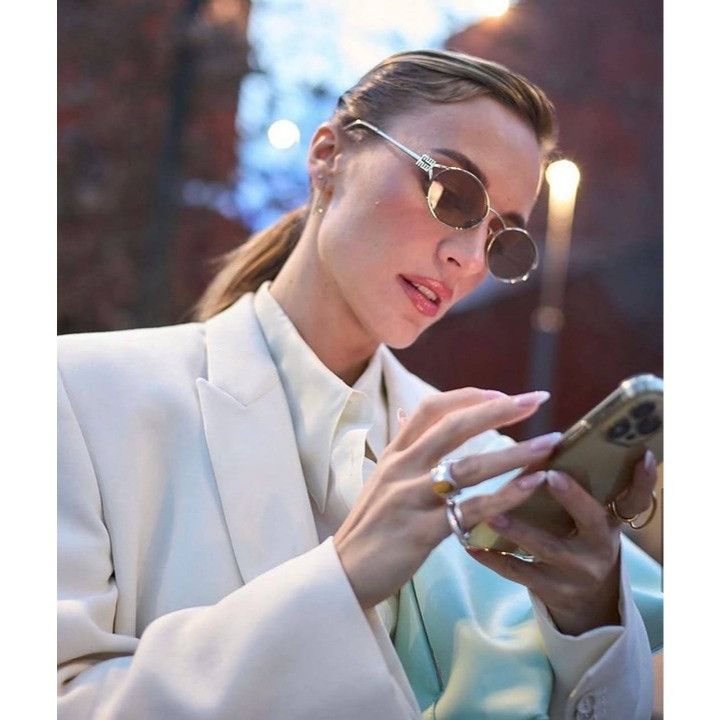 Miu Miu Miu Miu MU52YS ZVN20F Sunglasses Pale Gold Oval Frame, Pink Size ONE SIZE - 4 Thumbnail