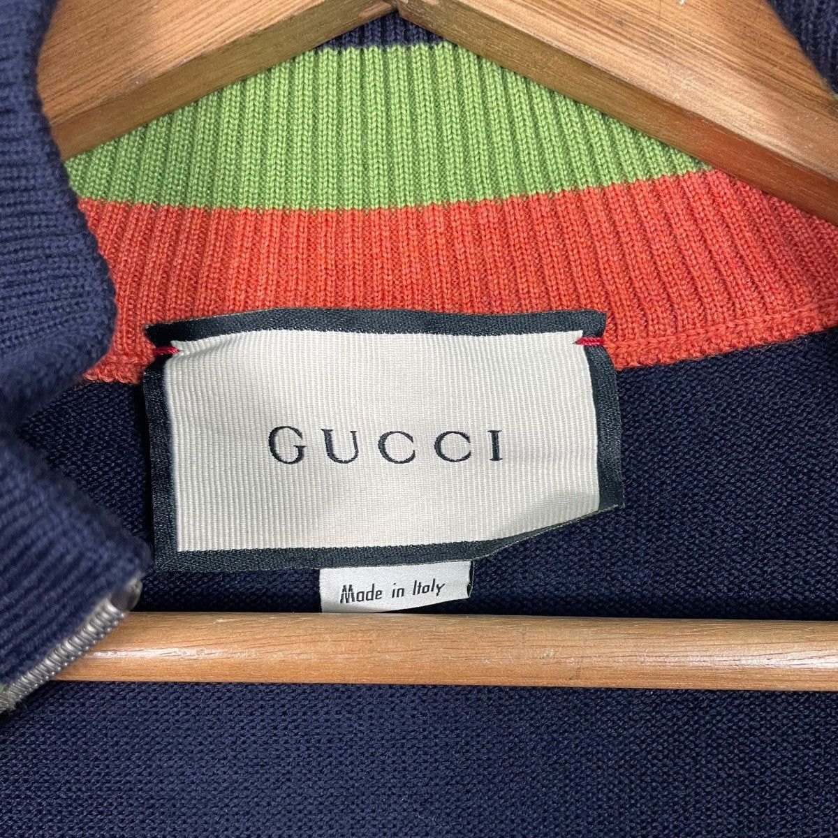 Gucci Gucci Logo-Appliquéd Striped Wool Zip-Up Sweater Jacket Size US L / EU 52-54 / 3 - 18 Thumbnail