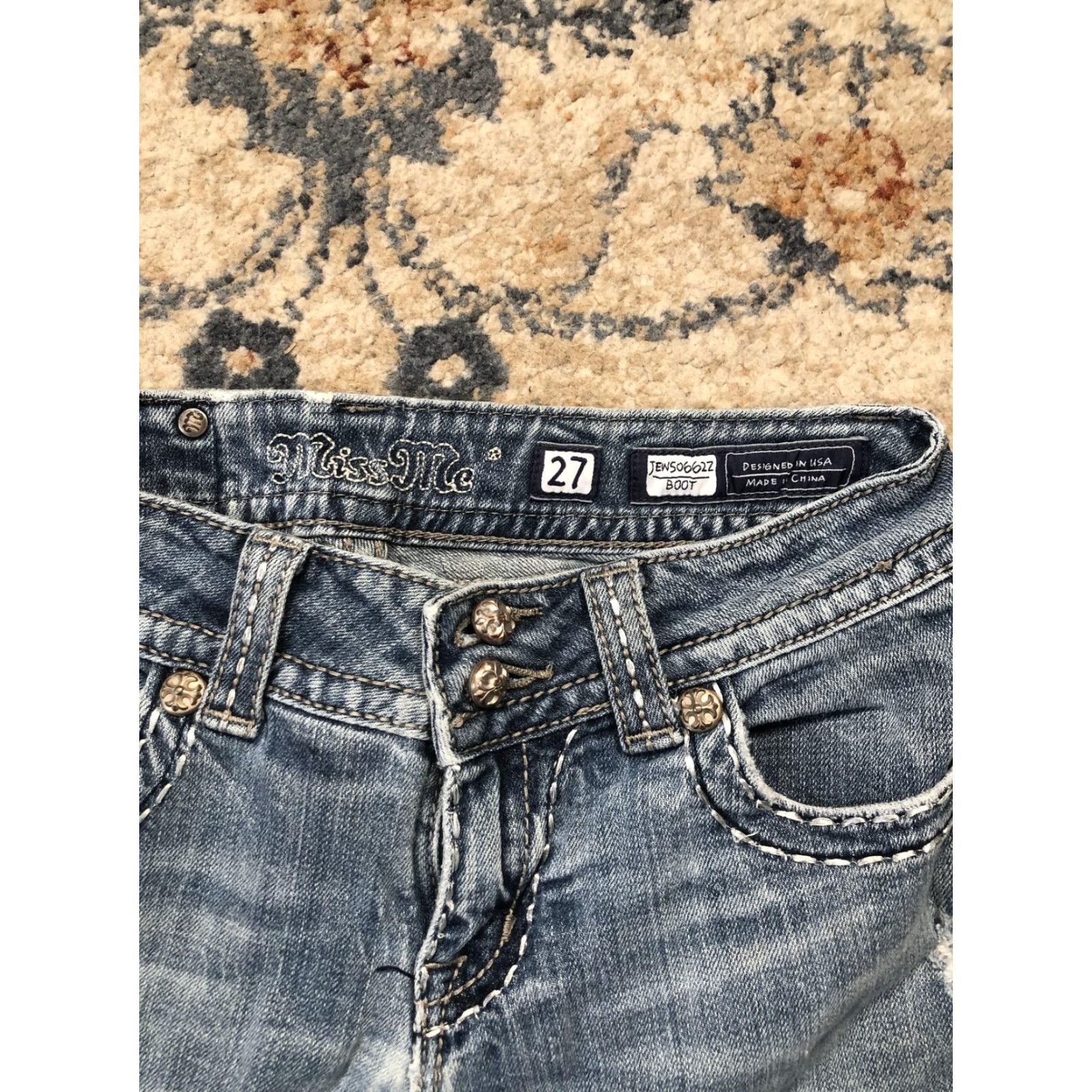 Miss Me Miss Me Jeans Womens 27 Blue Bootcut JENS0602Z Distressed Embellished Denim Size 27" / US 4 / IT 40 - 7 Thumbnail