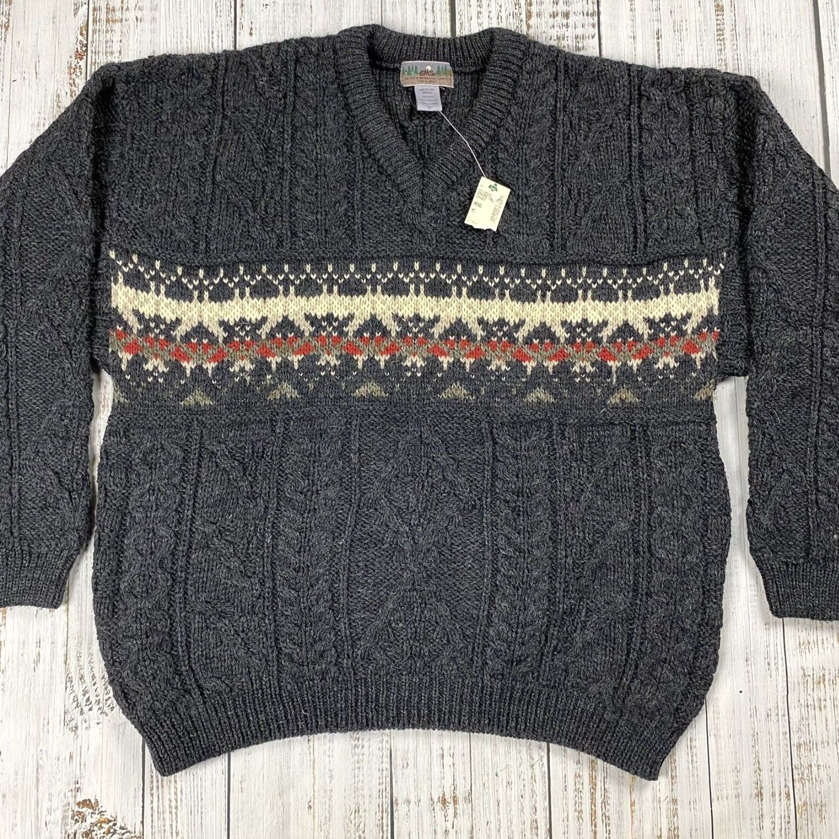 Eastern Mountain Sports VINTAGE EASTERN MOUNTAIN SPORTS FISHERMAN SWEATER 100% WOOL MEDIUM BLACK FAIR ISLE PULLOVER MENS Size US M / EU 48-50 / 2 - 2 Thumbnail