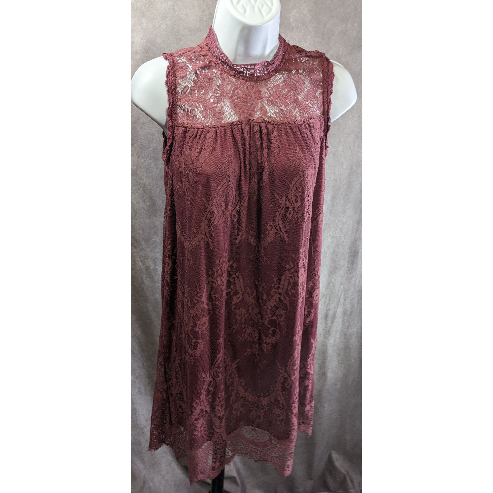 Other Mason & Belle Womens Berry Purple Lace Mini Dress Mock Neck Size S / US 4 / IT 40 - 5 Thumbnail