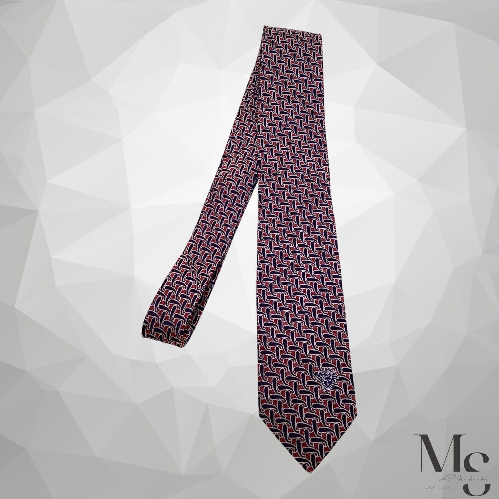 Versace VERSACE Current Burgundy Navy Paisley Medusa Made In Italy S Size ONE SIZE - 6 Thumbnail