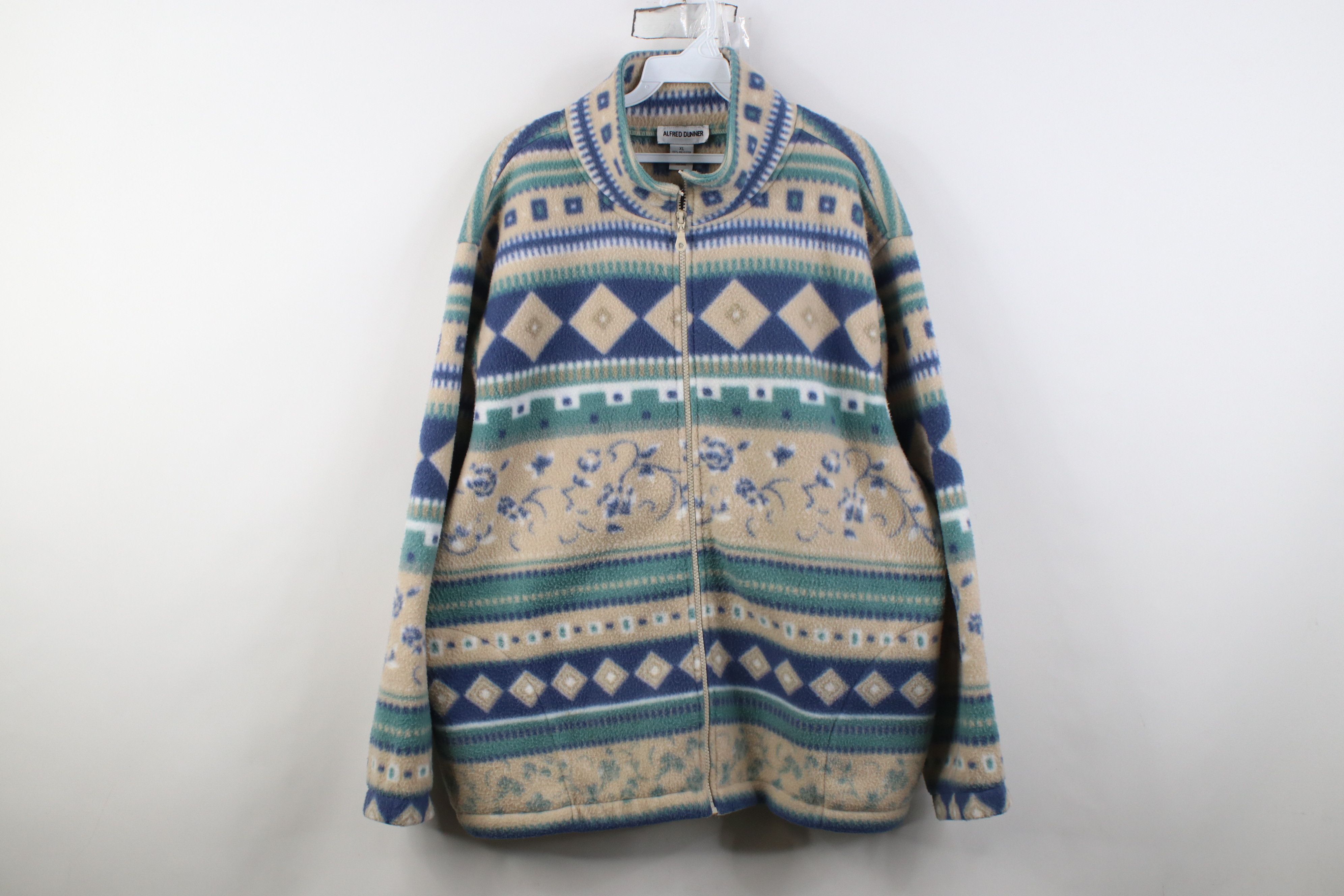 Vintage Vintage 90s Streetwear Fair Isle Fleece Full Zip Jacket Size XL / US 12-14 / IT 48-50 - 1 Thumbnail