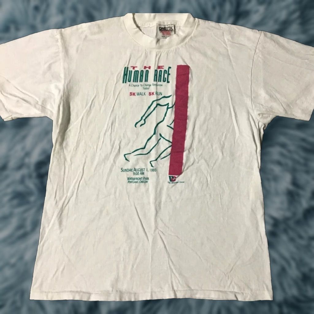 Vintage VINTAGE The Human Race Portland Marathon Shirt M USA White Short Sleeve Mens Track & Field Vaporwave 90s Surgical Single Stitch Size US M / EU 48-50 / 2 - 1 Thumbnail