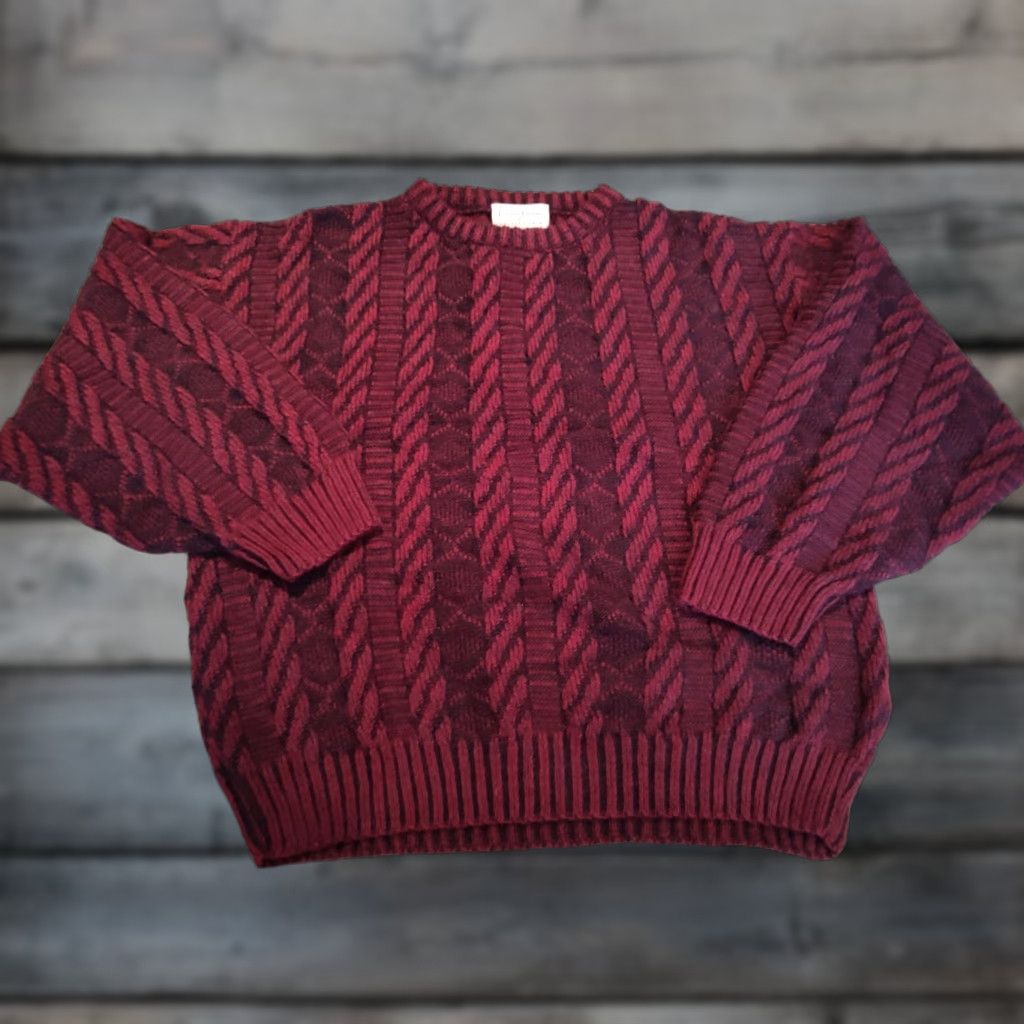 Vintage VINTAGE Limited Editions Wool Blend Cable-Knit Sweater Men's Large Red Made in Italy 90s Classic Size US L / EU 52-54 / 3 - 1 Thumbnail