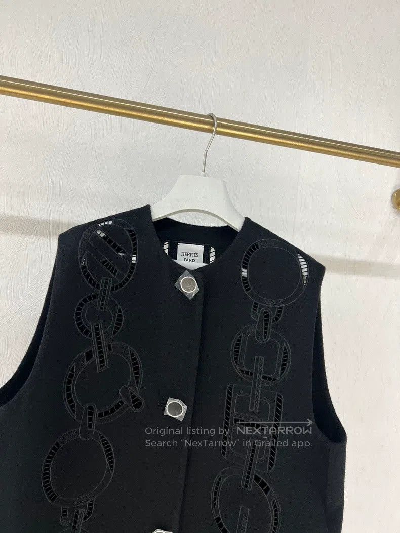Hermes Hermes Leather Patch Cashmere Long Vest Jacket Size XXS / US 00 / IT 34 - 4 Thumbnail