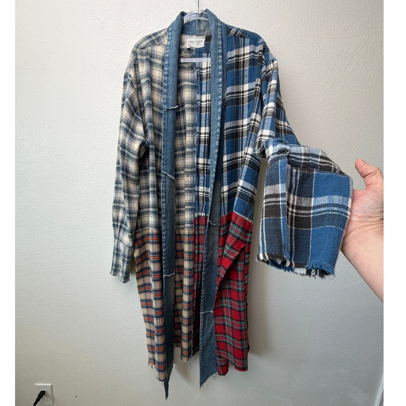 Greg Lauren NWOT Greg Lauren Denim Studio Patchwork Plaid Kimono Coat S Size S / US 4 / IT 40 - 2 Thumbnail