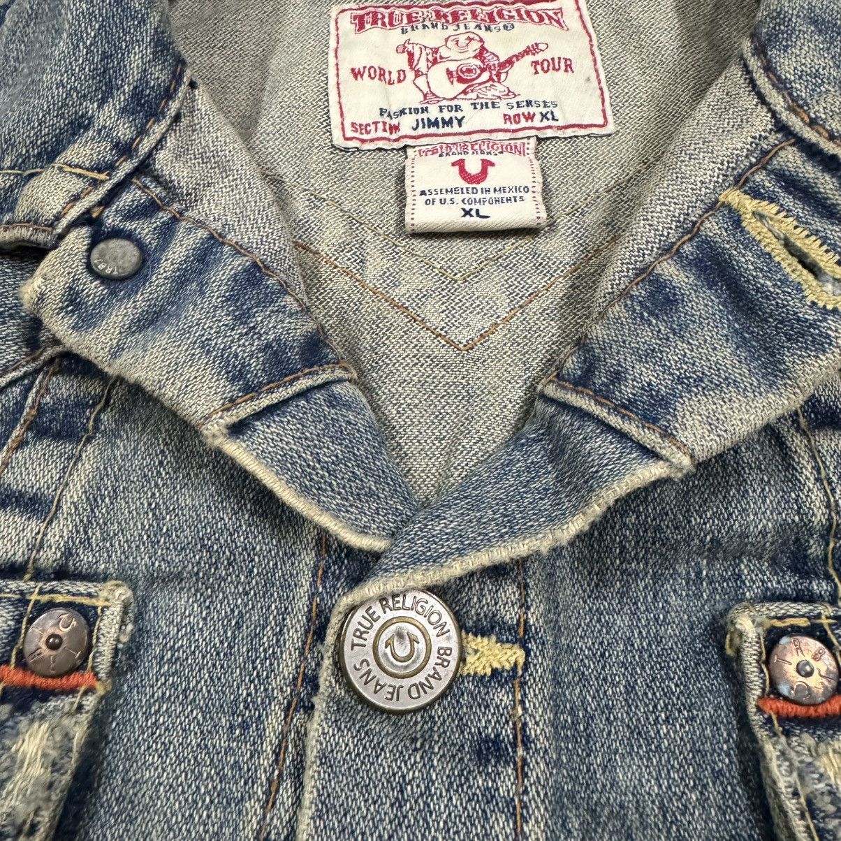True Religion Vtg🔥Y2k True Religion Distressed Trucker Denim Jacket Size XL / US 12-14 / IT 48-50 - 17 Thumbnail