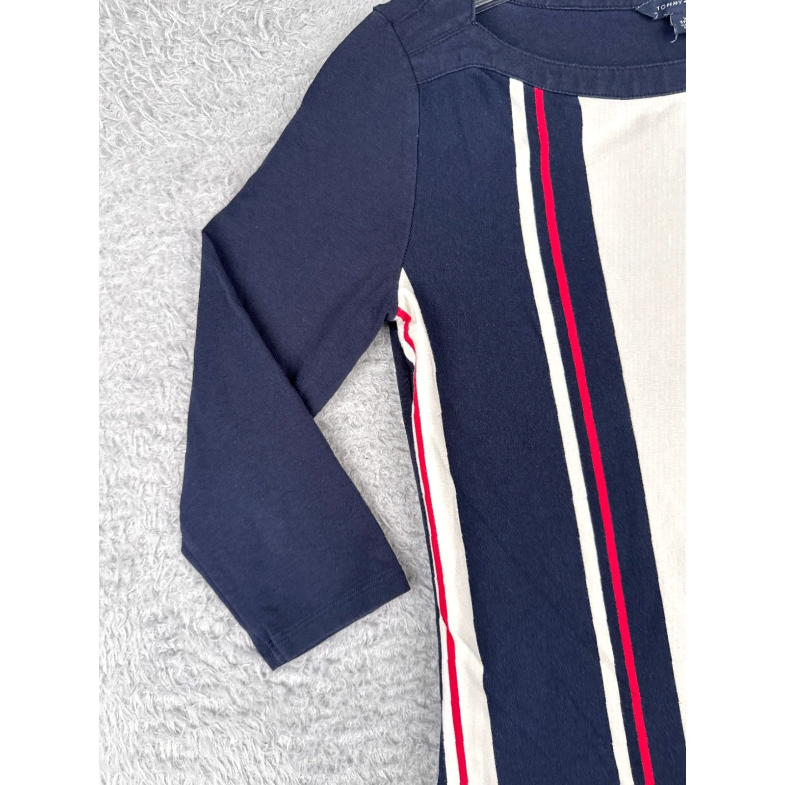 Tommy Hilfiger Tommy Hilfiger Shirt Women XS Blue Stripe 3/4 Sleeve Boat Neck Cotton Knit Logo Regular Colorful Women Size XS / US 0-2 / IT 36-38 - 3 Thumbnail