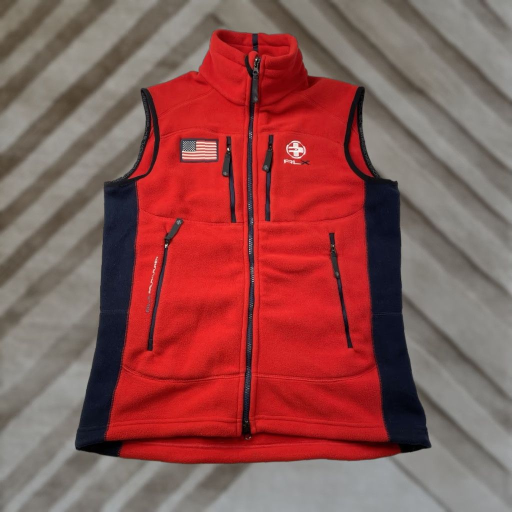 Ralph Lauren VINTAGE RLX Ralph Lauren USA Flag Spell Out Red Fleece Full Zip Vest Men M Size US M / EU 48-50 / 2 - 1 Thumbnail