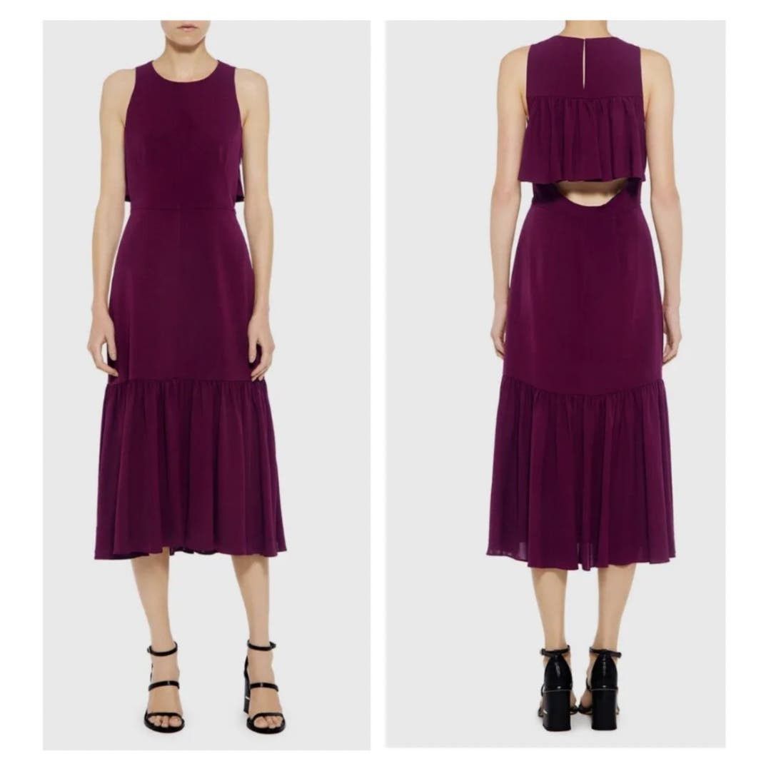 image of Rebecca Taylor | NWT Ruffle Flounce Midi Dress Wine 2 in Red, Women's (Size XS)