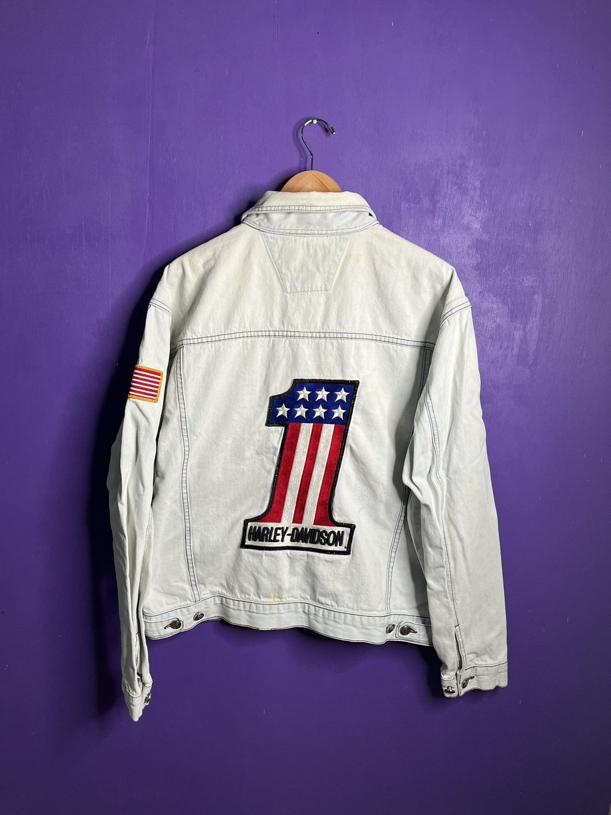 Harley Davidson × Vintage Vintage 90s Harley Davidson America 1 patch denim jacket Size US XL / EU 56 / 4 - 2 Thumbnail