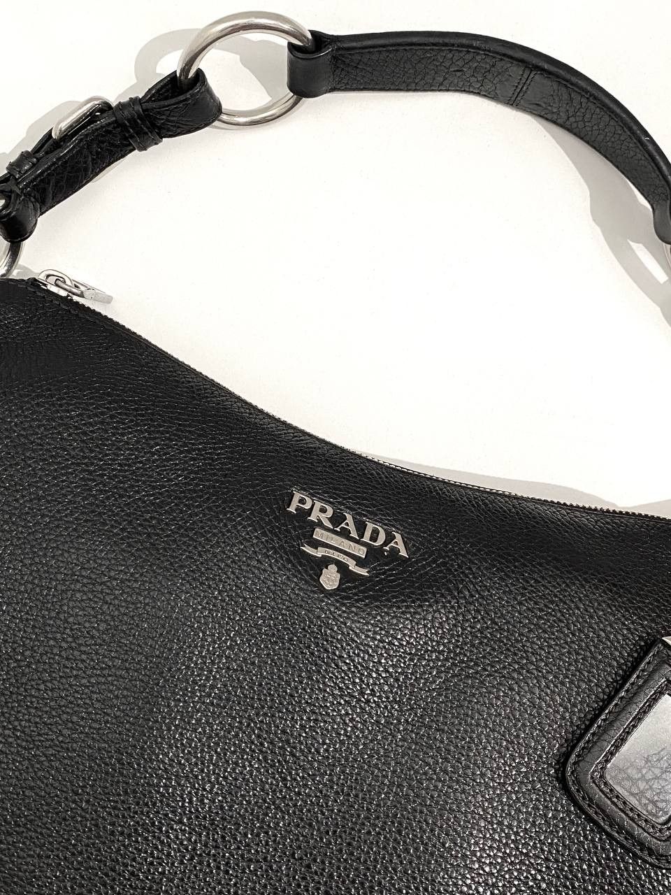 Prada Prada Logo Black Leather Vitello Daino Hobo Shoulder Bag Size ONE SIZE - 6 Thumbnail