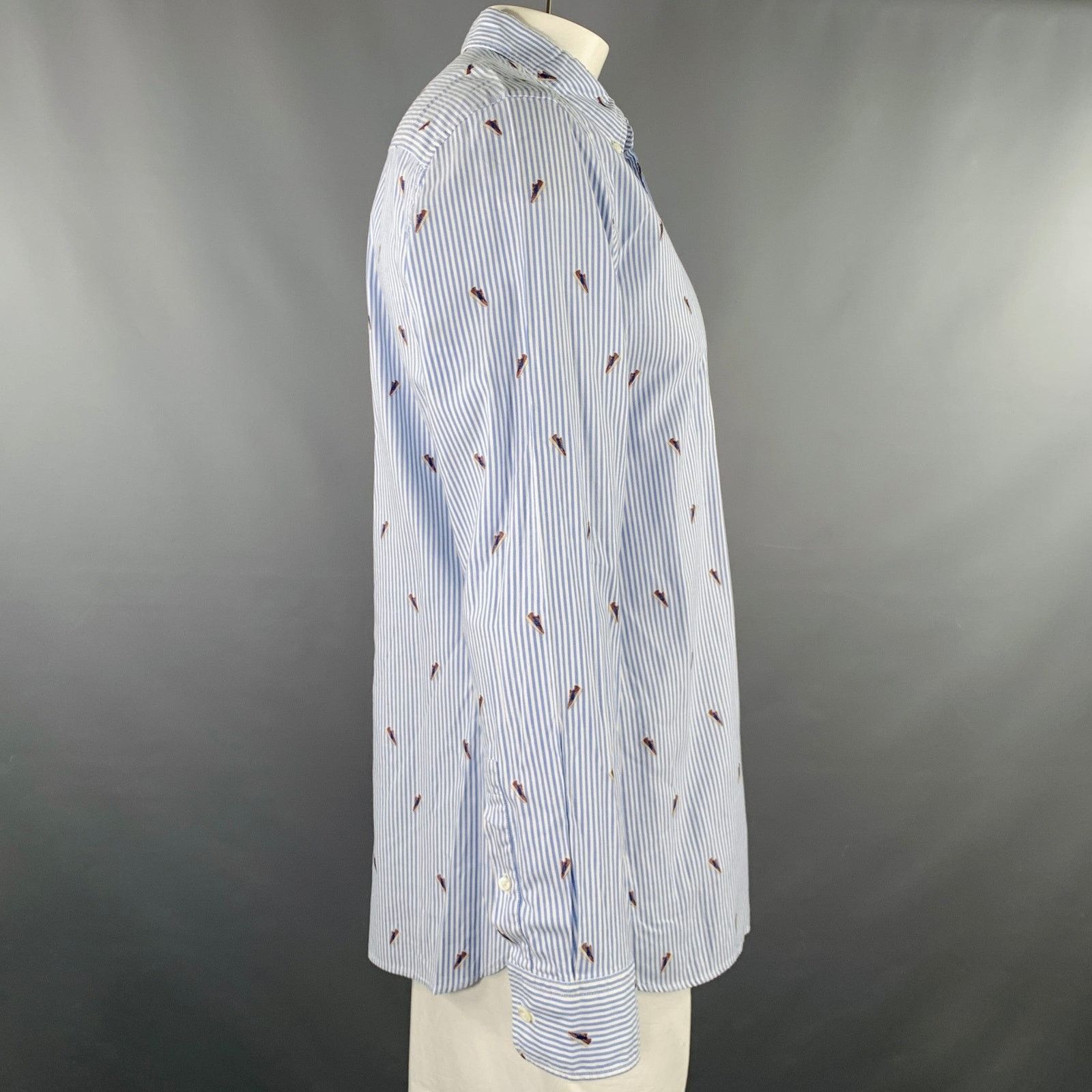 Z Zegna Blue White Stripe Cotton One Pocket Long Sleeve Shirt Size US XL / EU 56 / 4 - 3 Thumbnail