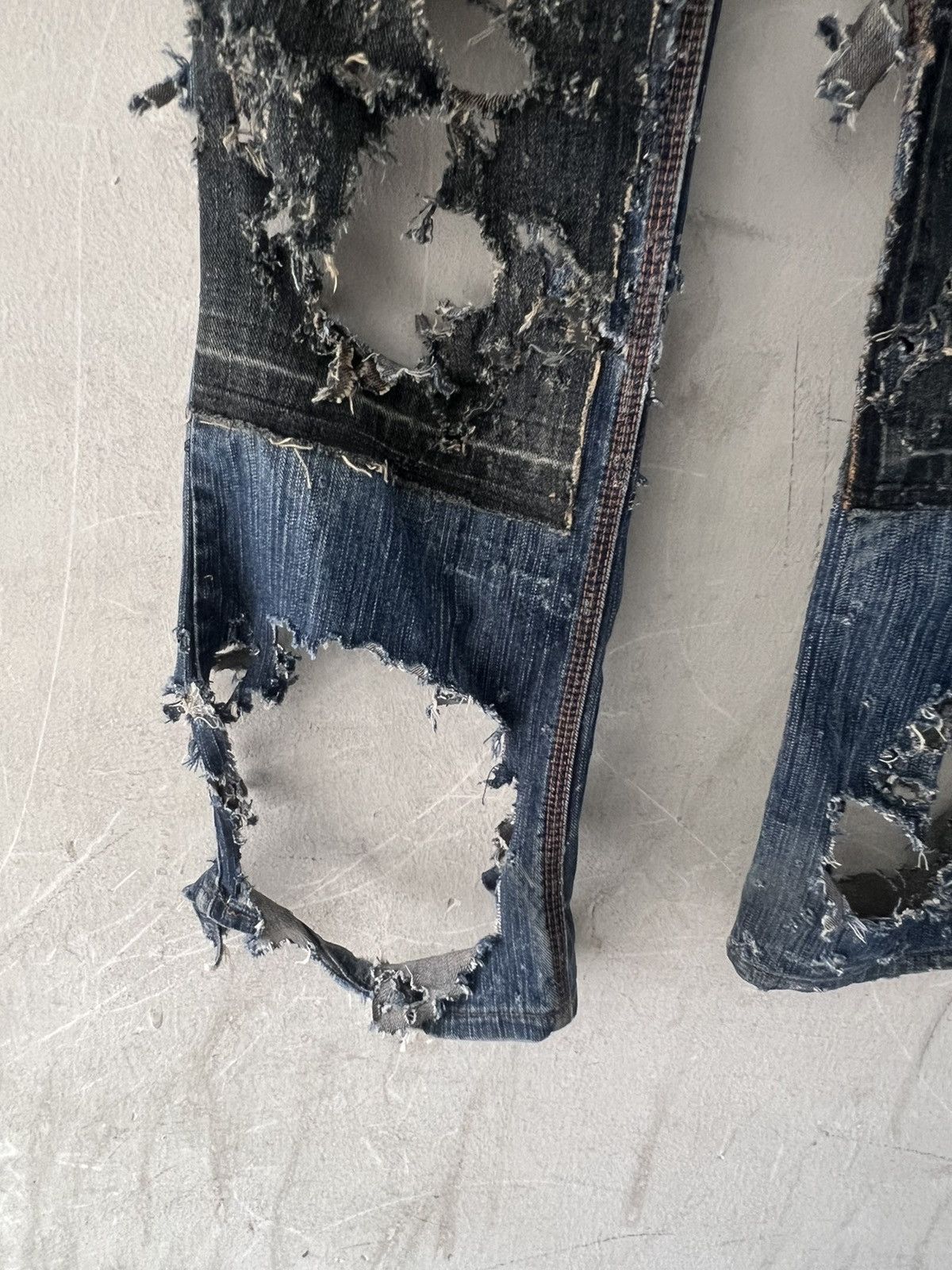 Japanese Brand MUGATAMUGARU THRASHED🔥EDWIN FLARE RIPPED DENIM PANT Size US 32 / EU 48 - 5 Thumbnail
