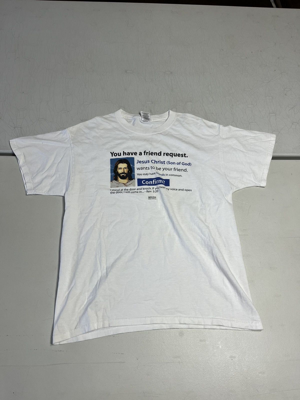 Vintage Y2K Jesus friend request shirt Size US L / EU 52-54 / 3 - 1 Thumbnail