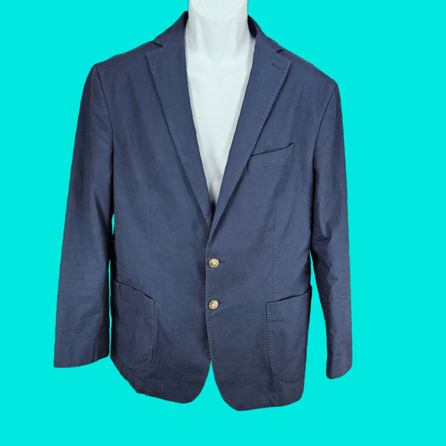Jos. A. Bank Jos A Bank Navy Blazer Sport Coat 2 Button Regular 44R Men Blue Solid Notch Lapel Classic Relaxed Fit 44R Mens Size 44R - 1 Thumbnail