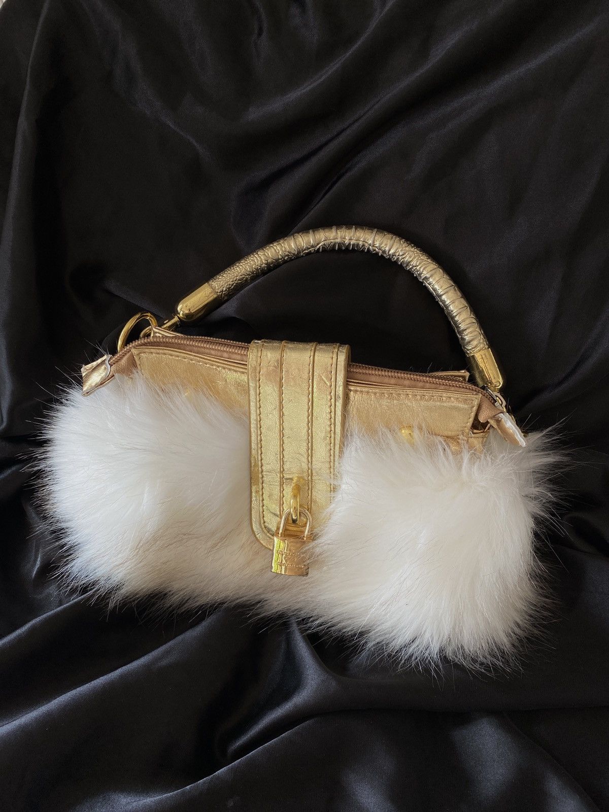 Vintage Gold Faux Fur Mini Shoulder Bag in Beige, Women's