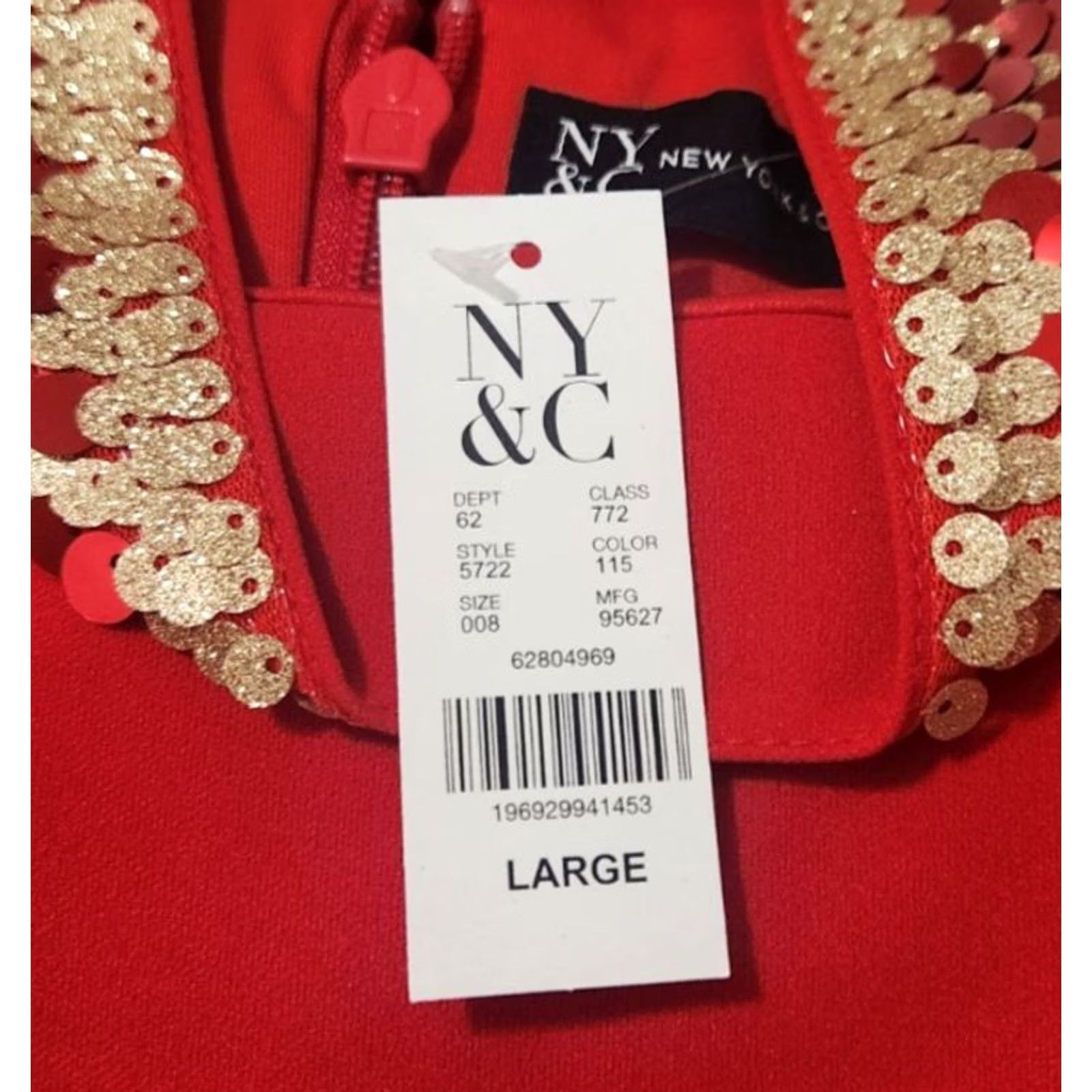 Vintage NY&C Womens L Sequin Trim Shift Tank Dress Red Sleeveless Lined New York Size L / US 10 / IT 46 - 5 Thumbnail