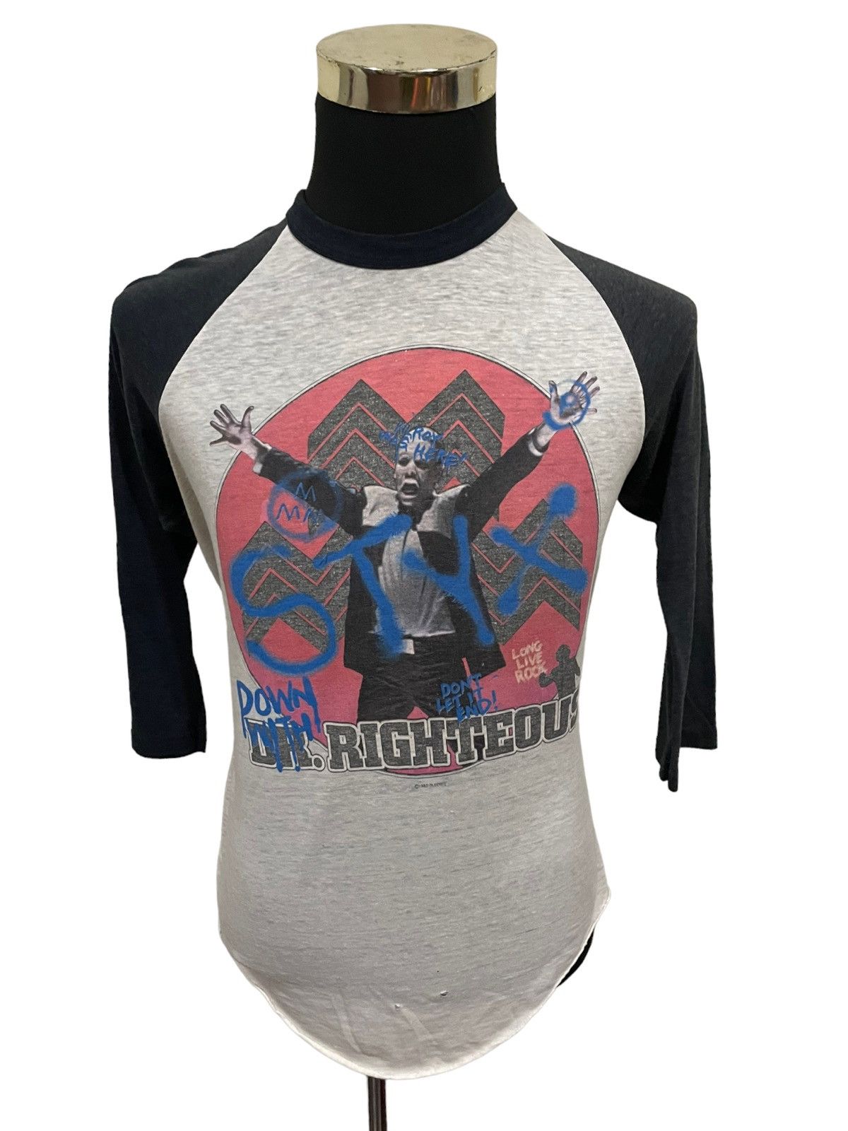 Rare STYX 1983 Kilroy Dr. Righteous Raglan Paper Thin Tee