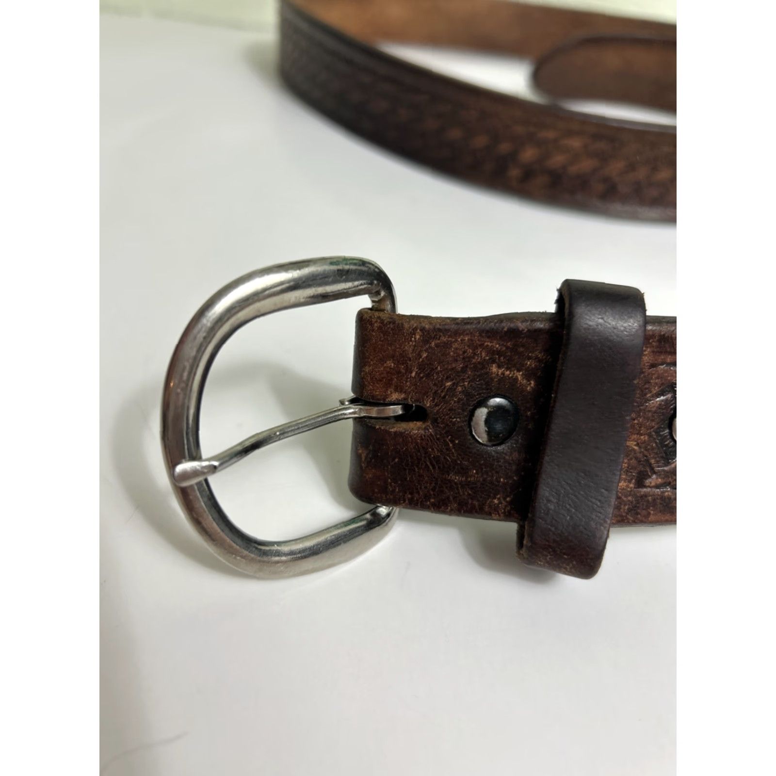 Vintage VINTAGE Brown Leather Wester Belt Mens Size 48 Unbranded Belt Men Brown Leather 48 Vintage Size ONE SIZE - 2 Thumbnail
