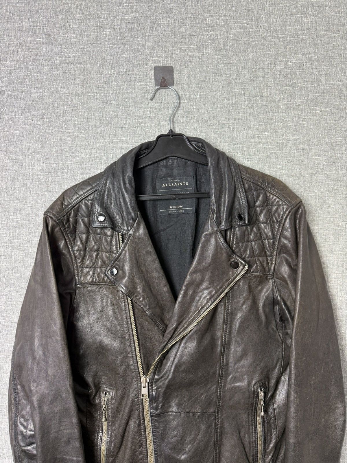 Allsaints AllSaints Conroy Distressed Brown Leather Biker Jacket Size US M / EU 48-50 / 2 - 2 Thumbnail