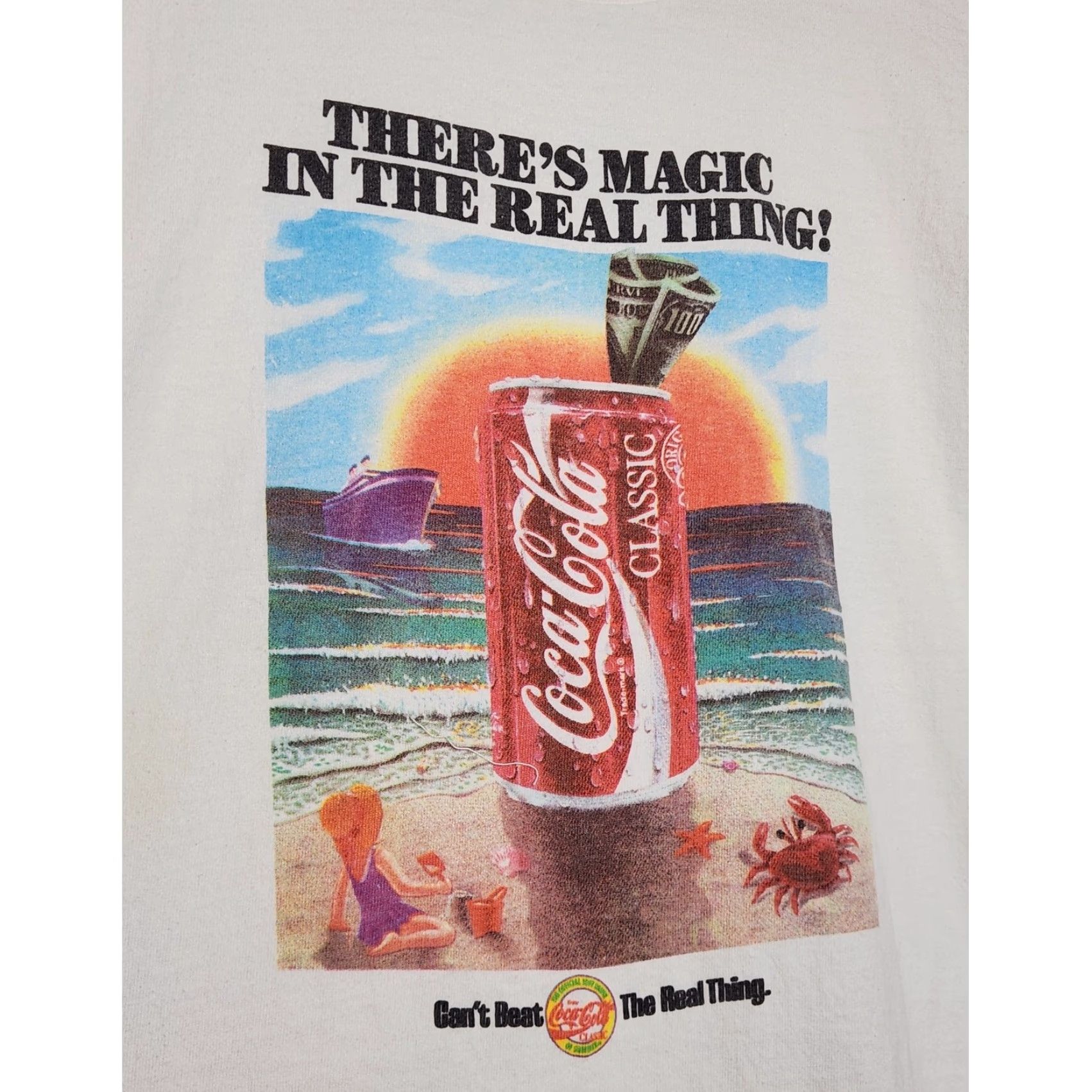 Vintage VINTAGE Coca Cola Magic Money Stedman Beach Art Promo Shirt Large White Unisex Adults L Size US L / EU 52-54 / 3 - 3 Thumbnail