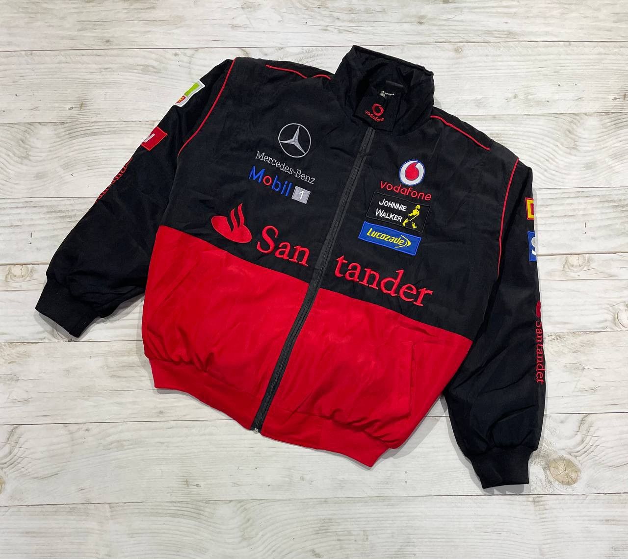 image of Mercedes Benz x Racing Vintage Mercedes - Benz Vodafone Santander Racing Jacket F1 in Black (Size S